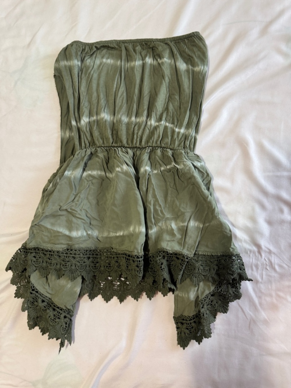 Strapless Olive Green tank top with Lace Hem - Cali Label